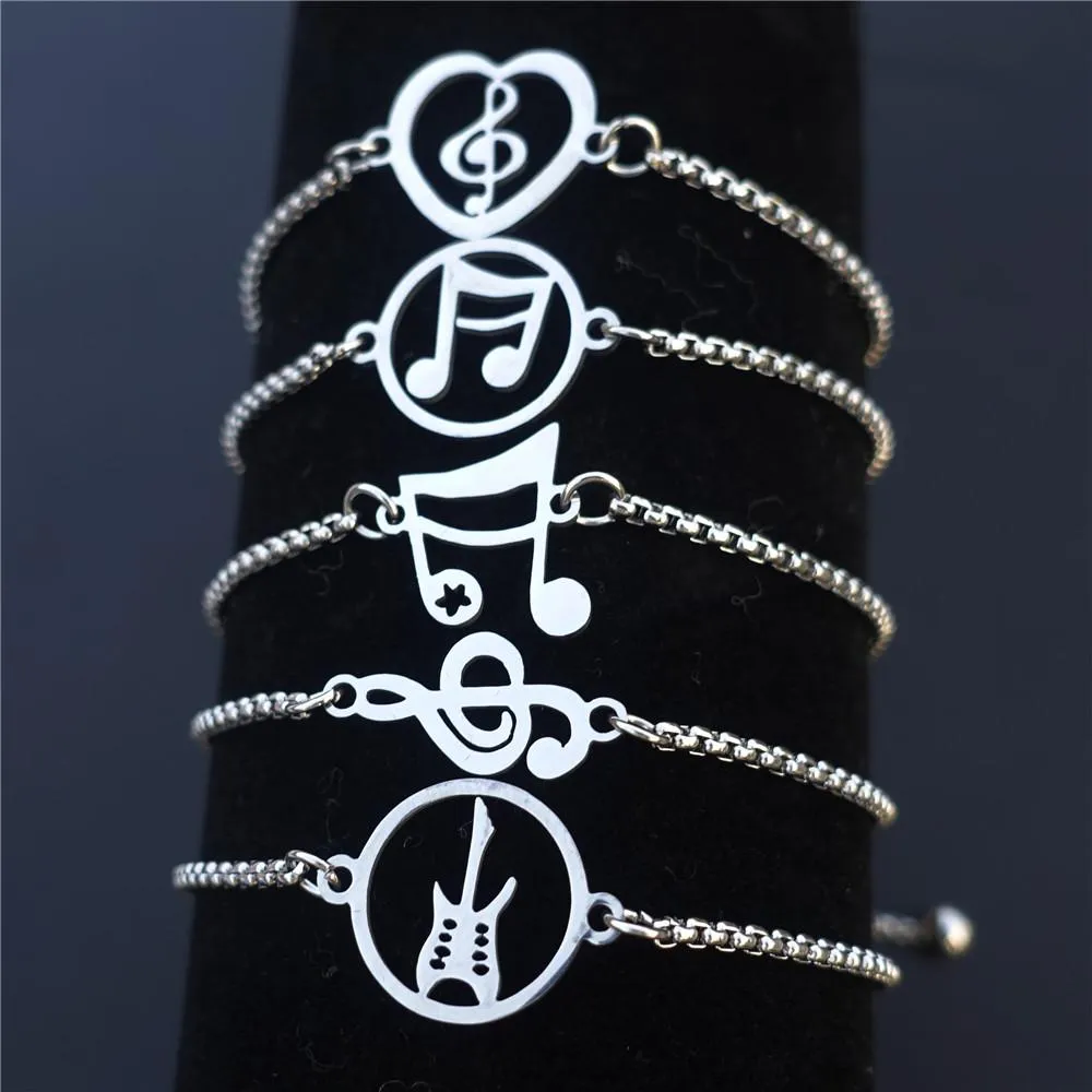 Bangle Stainless Steel Music Note Bracelet Music Instrument Guitar Wristband Jewelry For Women Men 12 pcs/lot Mix Styles Wholesale