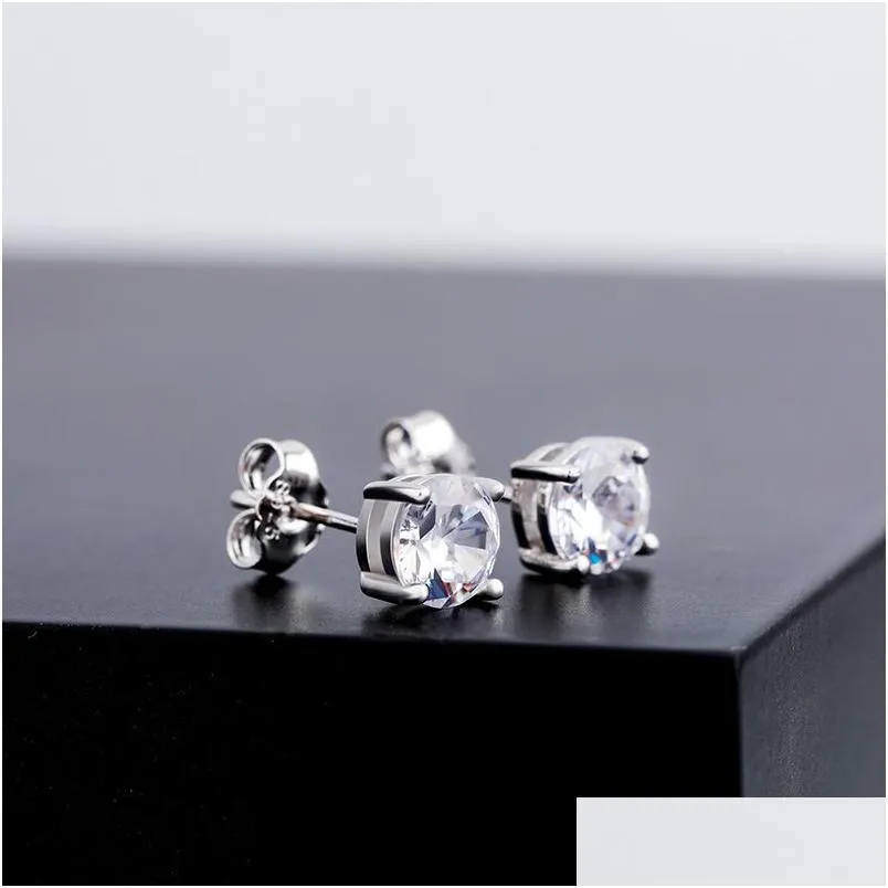 Ohrstecker S925 Sterling Silber Mode Runde simulierte Diamant Ohrringe Herren Hip Hop Ohrring Schmuck für Frauen Drop Lieferung DHTVI
