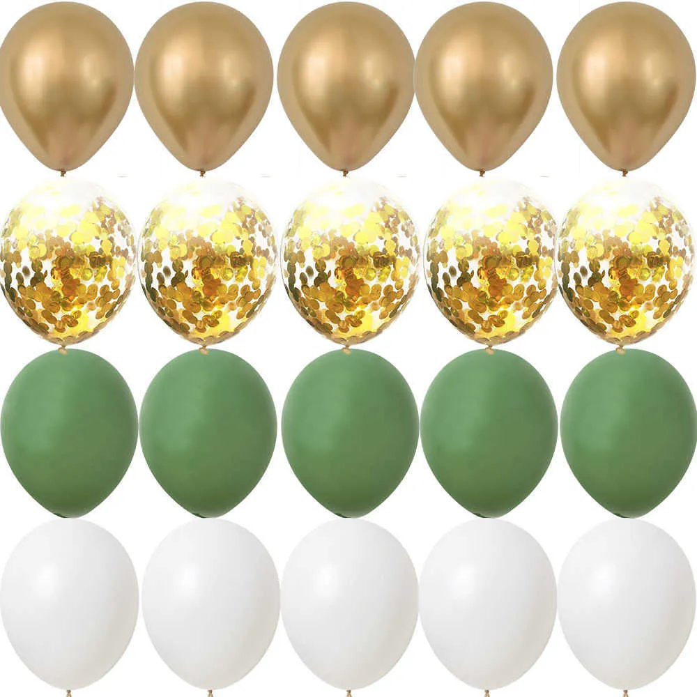 Ballons de décoration rétro, 15/20 pièces, boules vertes, blanches, dorées, pour anniversaire, mariage, Jungle, décor d'été, fournitures pour la maison
