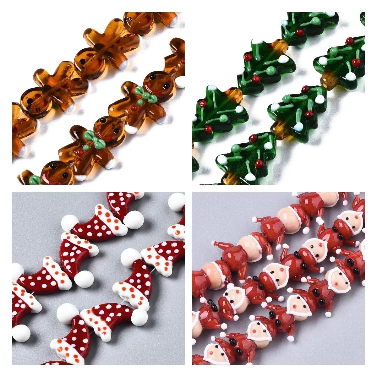 Crystal Lampwork Beads Strands Red Santa Claus Gingerbread Man Christmas Tree Loose Beads for DIY Jewelry Making About 20~25pcs/strand