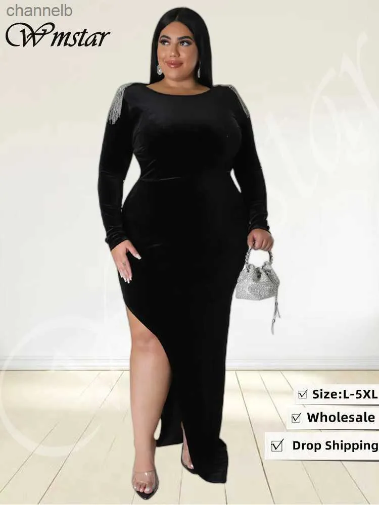 Casual Dresses Wmstar Plus Size Women Party Dresses Velvet Hollow Out Sexy Tassel Shoulder Elegant Evening Maxi Dress Wholesale Dropshipping L230520