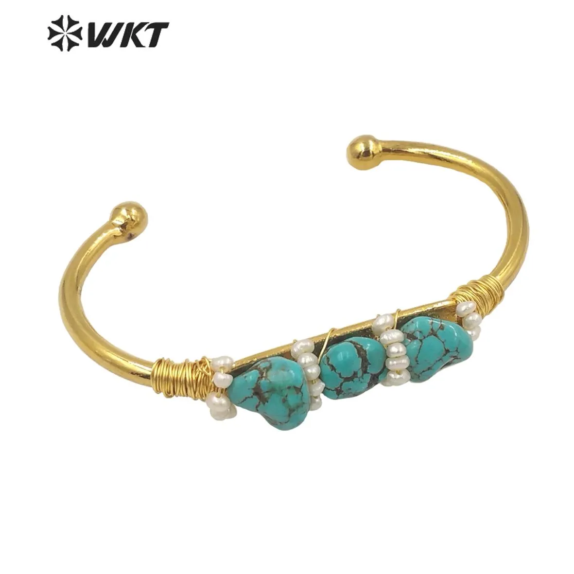 Bracelet wtb574 Unique précieux fait à la main à la main à la main à la main naturelle en pierre enveloppée de fil enveloppé avec charme perlé avec un véritable plaqué or