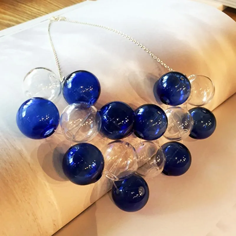 Necklaces Blue Glass Ball Choker Necklace Women Big Transparent Handmade Minimal Necklace Original Unique Design Bubbles Necklace