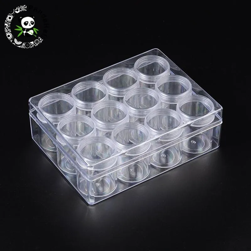 Cajas 12 piezas/establecimiento de contenedores de almacenamiento de cuentas de plástico transparente de rectángulo pequeños frascos redondos de caja de cajas de maquillaje accesorio de joyería