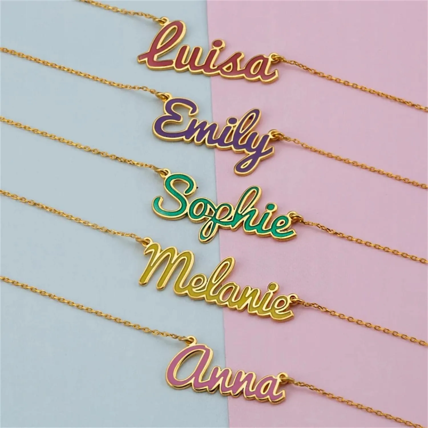 Necklaces Personalized Enamel Name Necklace Custom Colorful Pendant Red Purple Green Yellow Pink Customized Neamaplate Jewelry Gift ForHer