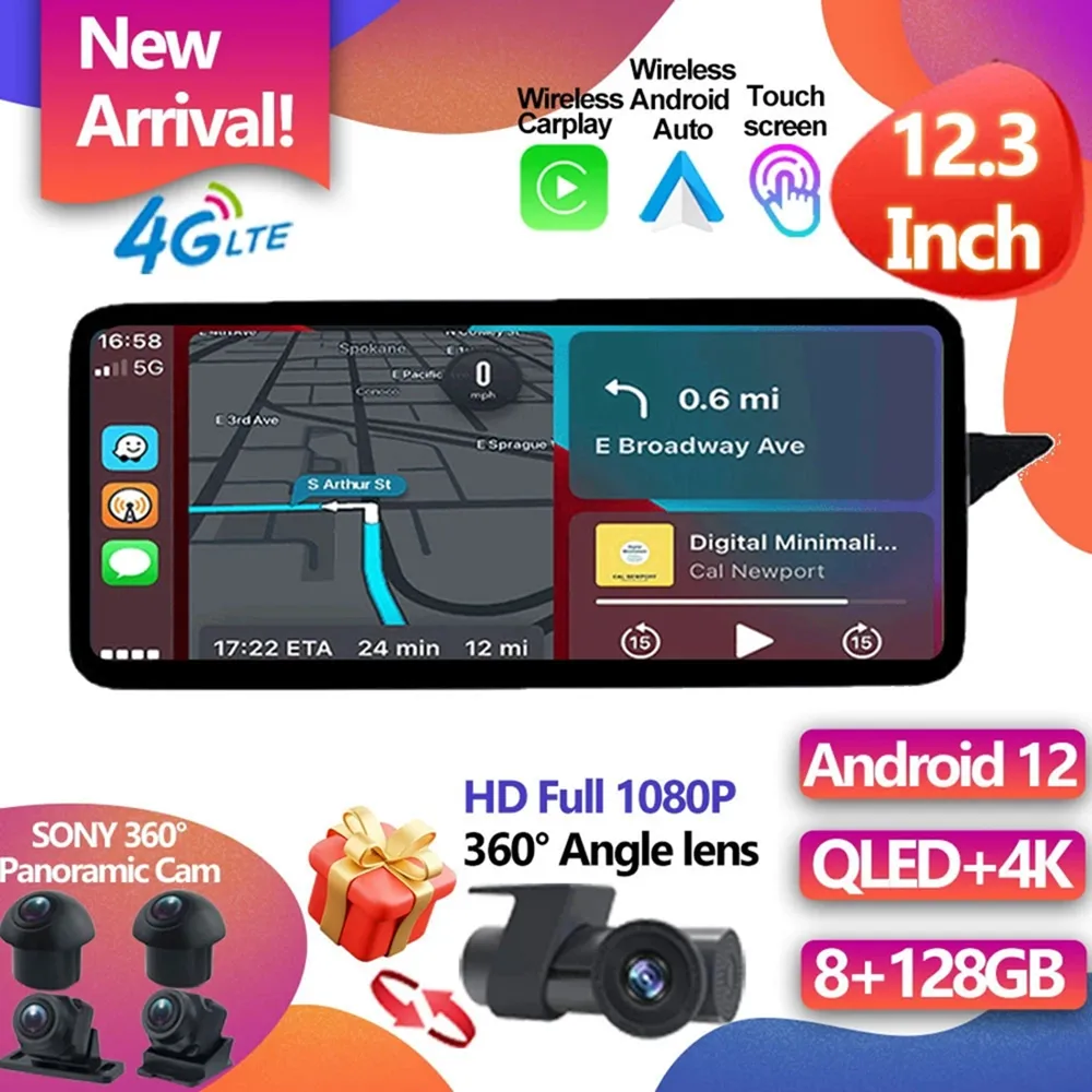 Benz E W212 2009-2016 için 12.3 inç Android 12 RHD Araba Ekran Aksesuarları Otomatik Carplay Monitor Speacker Radyo Multimedya Oyuncu-3