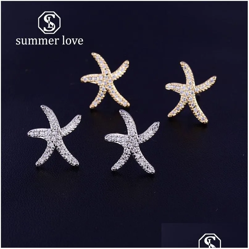 Stud New CZ Starfish Earrings Halsband för kvinnor Sweet Gold Sier Star Copper Inlay Zircon Fashion Summer Jewelry Gift Drop Delivery DHHPJ