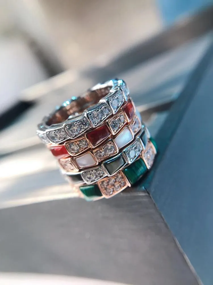 Anéis Nova prata esterlina s925 osso de cobra anel de concha de diamante completo para enviar presente para namorada