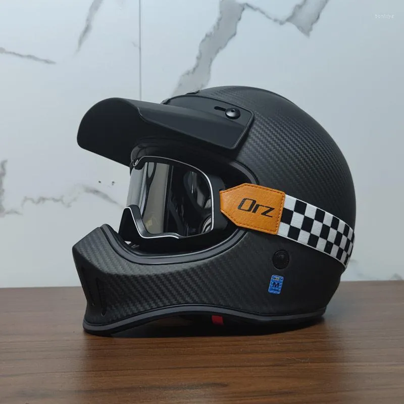 Casques de moto espagne RHKC casque tout-terrain en fibre de carbone Capacete De Moto Style rétro couverture complète