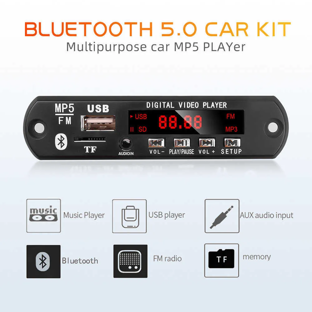 Carte de décodeur de lecteur Audio de voiture Mp3 Mp5 mains libres Bluetooth de voiture 2-en-1 carte de décodeur vidéo Mp5 Fm Hd avec télécommande Bluetooth