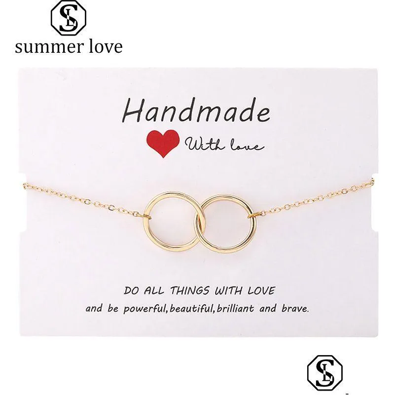 Chaîne De Mode Double Cercle Charme Bracelet Pour Les Femmes À La Main Anneau Rond Or Sier Cuivre Lien Braceletspersonnalité Parti Bijoux Dr Dhrus