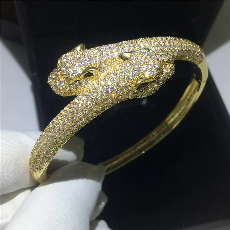 Bangles Luxury Pave Simulated Diamond Leopard head Bangle 14K Gold Party Engagement bangles Bracelets for women men wedding accessaries