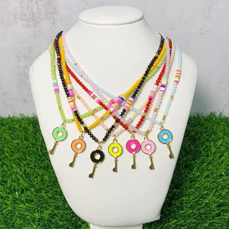 Halsketten mit Anhänger aus Polymer-Ton/farbigen Perlen, Kette, trendige Schlüsselform, Emaille-Halskette. Akzeptieren Sie DIY-Schmuck zum Großhandelspreis im Großhandel