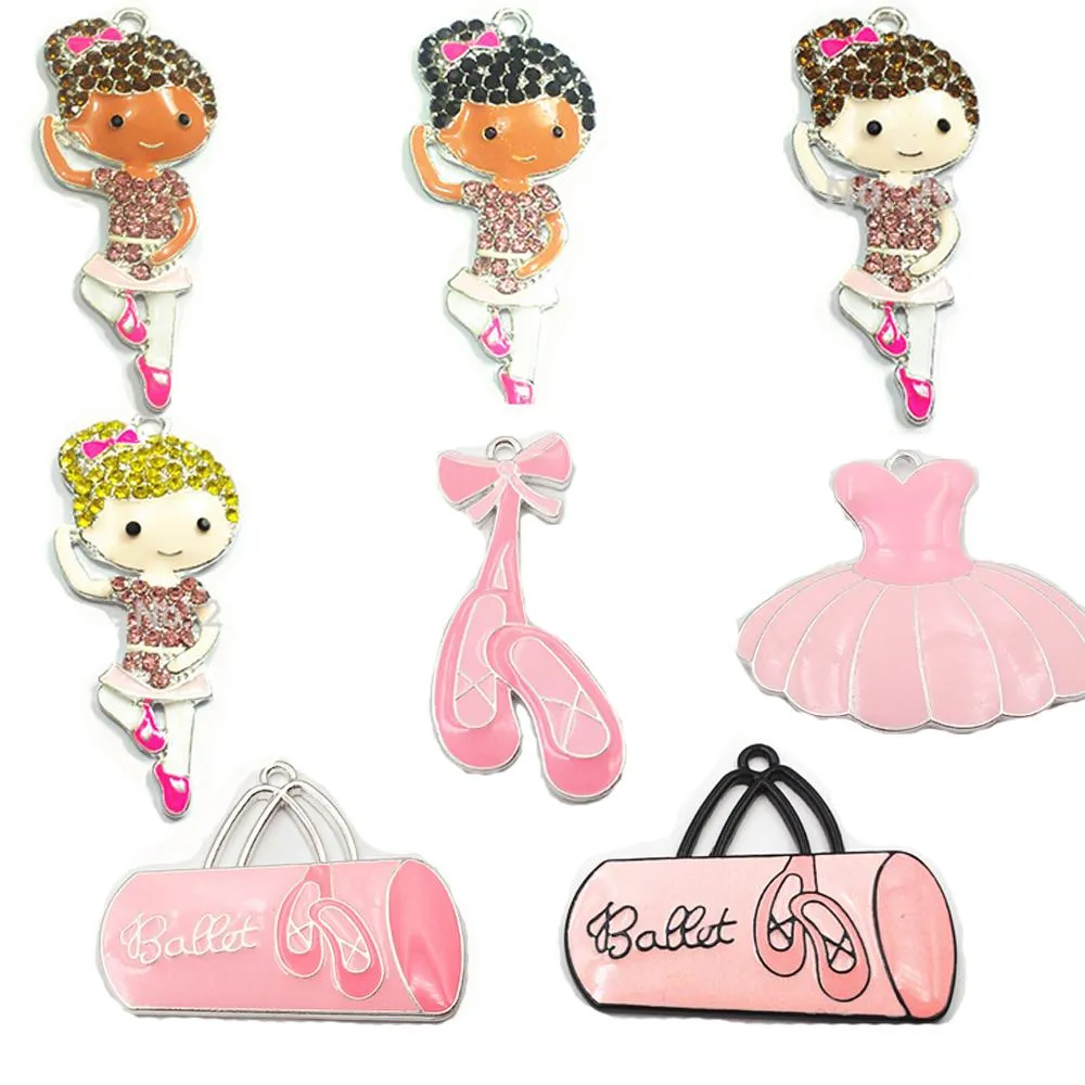 Hängen Partihandel 10st/väska balettserie Ballerina Pink Tutu Bag Girl Pendants for DIY Necklace Making/Design