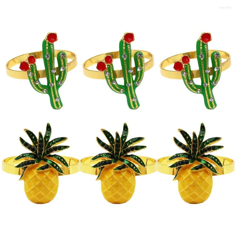 Set di stoviglie 6 pezzi Portatovaglioli da pranzo per feste alle Hawaii Favore di anelli decorativi a forma di ananas e cactus