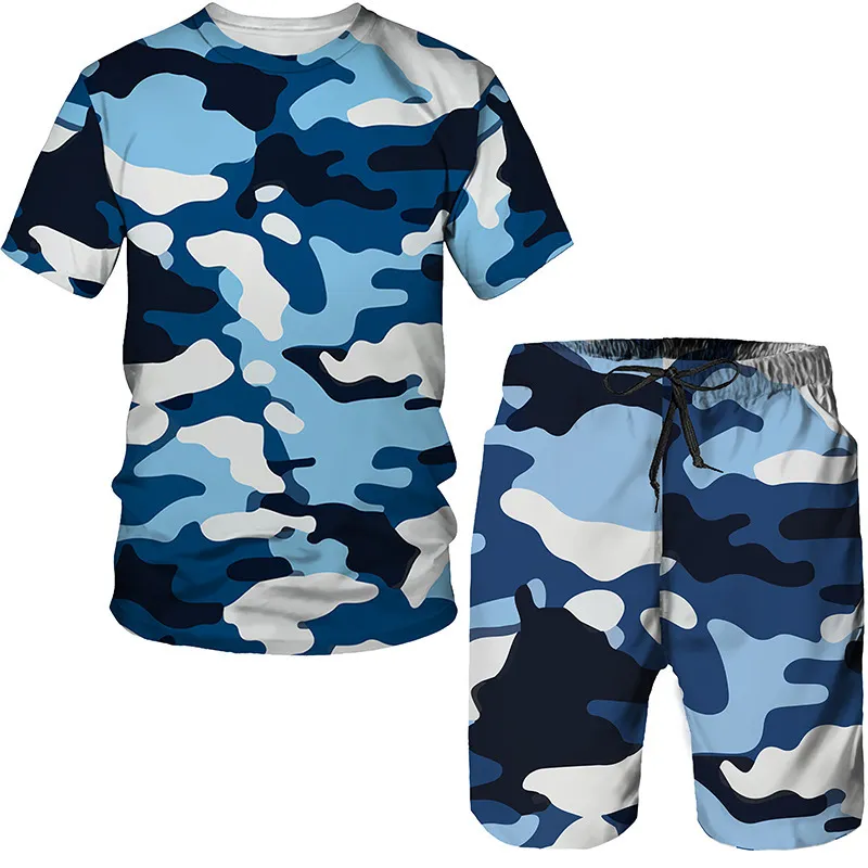 Męskie dresy Summer 3D Print Camuflag Set Suit Casual Tracksuit 2 -Place Oversed Sportswear Man Tshirt Shorts Stroje Ubrania 230520