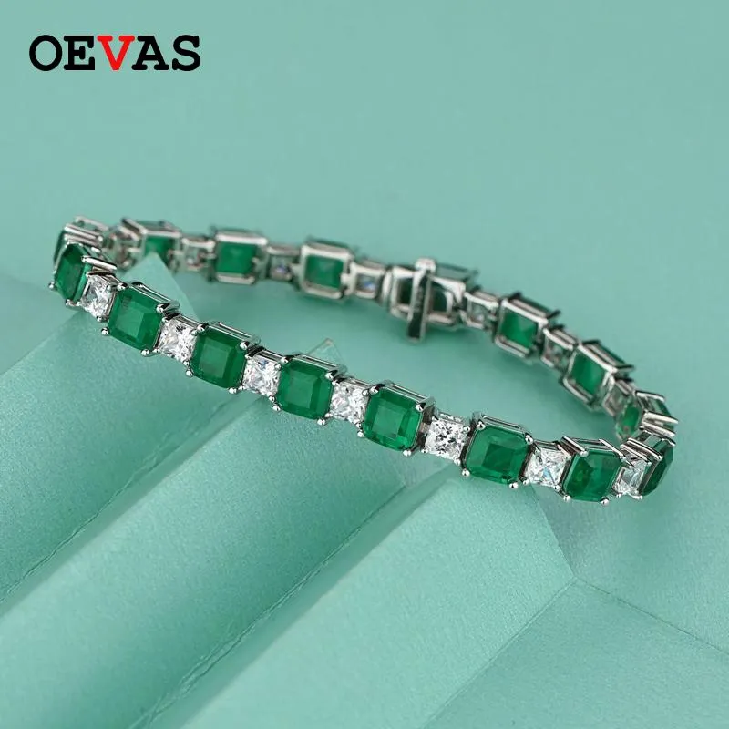 Bangle Oevas 100% 925 Sterling Square Synthetic Emerald High Carbon Diamond Bridal Armband Sparkling Wedding Party Fine Jewets Gifts