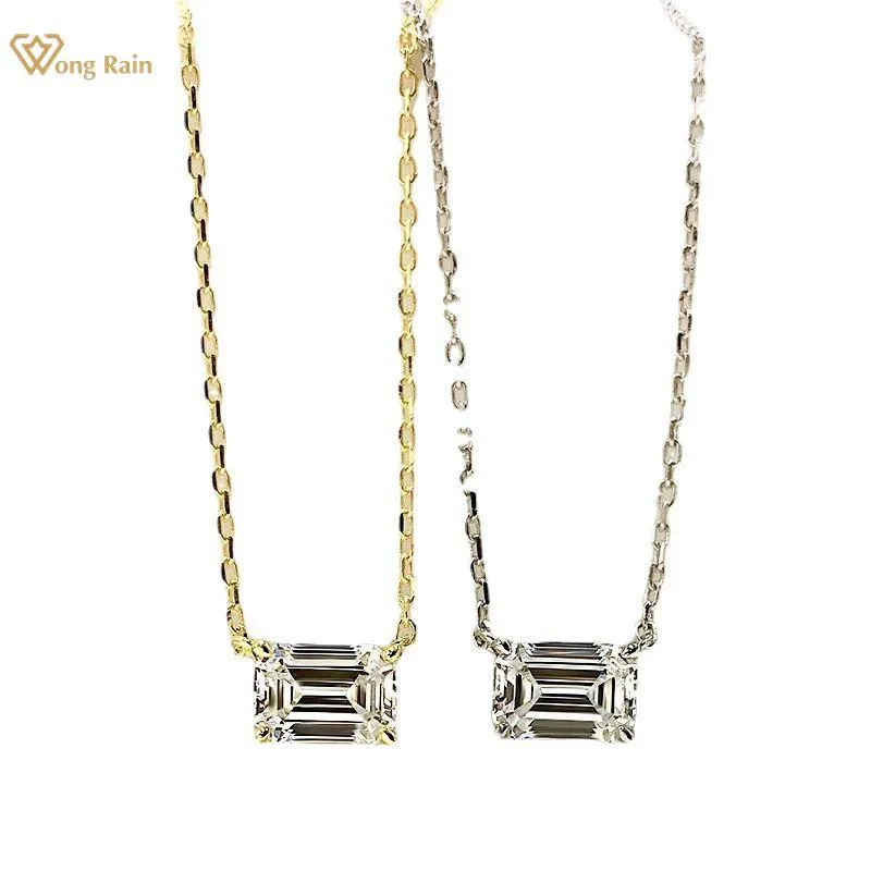 Colliers Wong Rain Fashion 925 Sterling Silver Emerald Cut Créé Moissanite Gemstone Anniversaire Simple Pendentif Collier Fine Bijoux