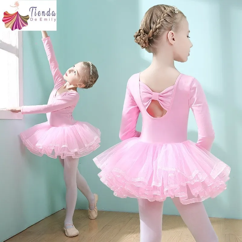 Dancewear Filles Ballet Robe Enfants Formation Jupe Enfants Costume Justaucorps Pour La Gymnastique Tutu Danse Classique Vêtements À Manches Longues Courtes 230520