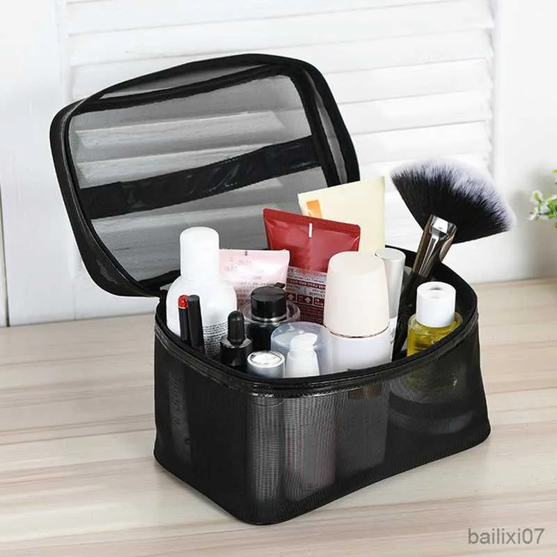 Cosmetic Bags Cases Small Large Transparent Mesh Makeup Bag Women Travel Cosmetic Bag Organizer Case Storage Pouch Zipper Toiletry Wash Make Up Bag