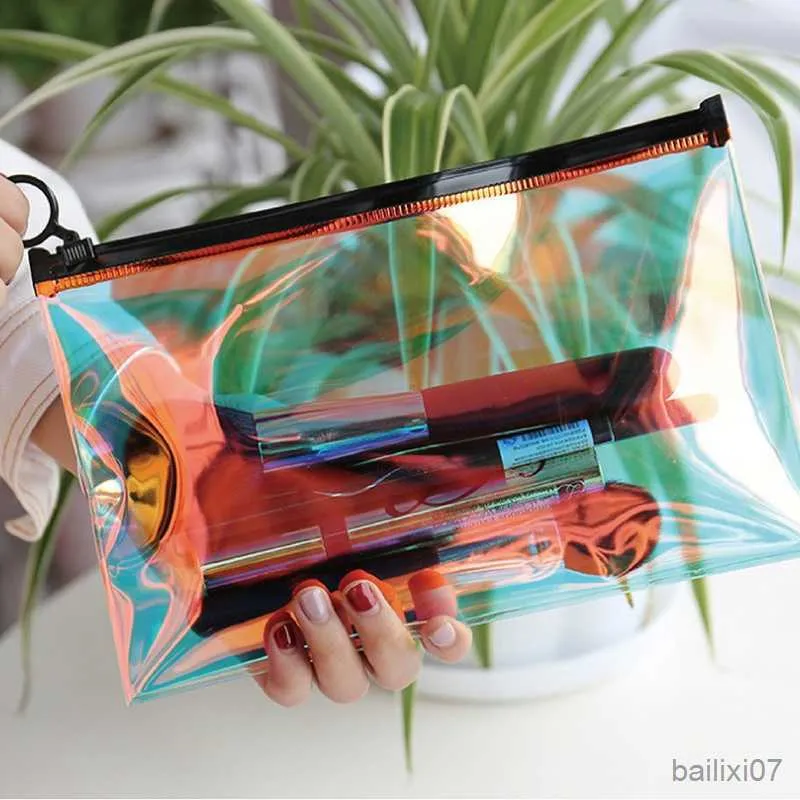 化粧品バッグケースファッションレーザートラベルコスメチックバッグ透明な大きなメイクアップバッグトイレトリーブラシバッグ
