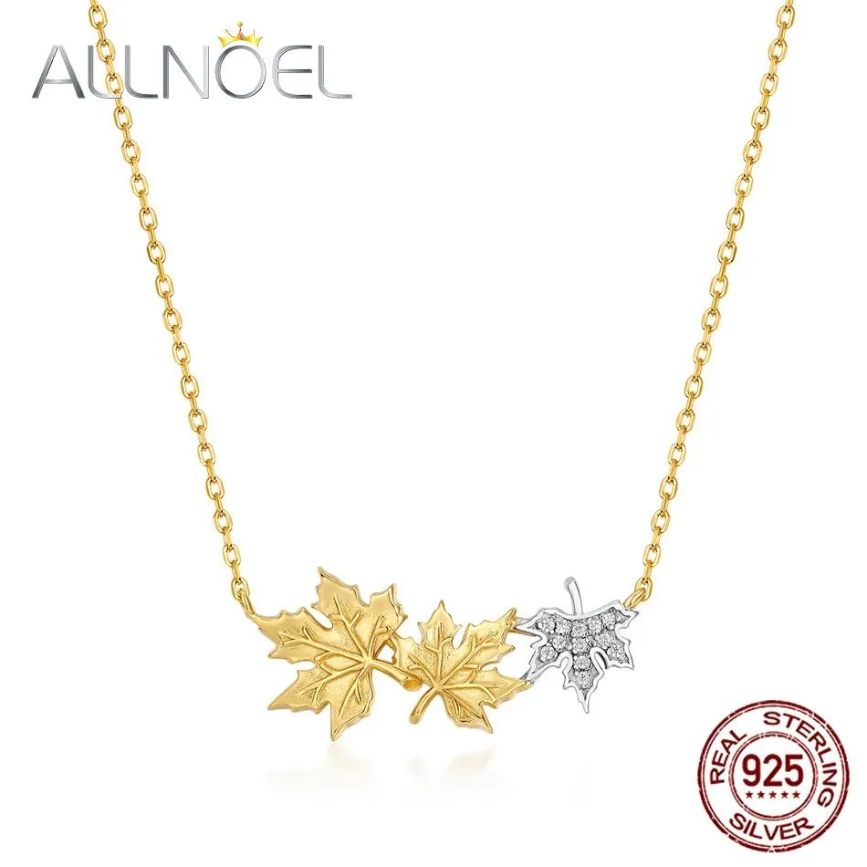 Necklaces ALLNOEL Maple Leaf Necklace for Women Simple Design Solid 925 Sterling Silver Pendant 45cm Chain Elegant Trendy Fine Jewelry