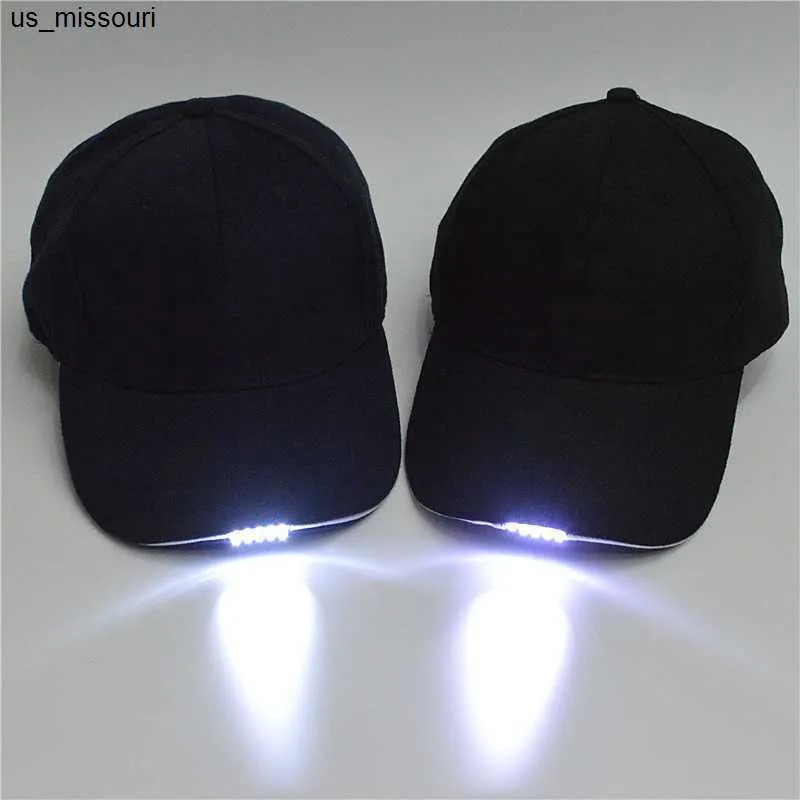 Ballkappen Laufrutsche Outdoor-Beleuchtung Bergsteigen Entenzunge Baseballmütze LED-Lampenkappen Tarnung Hip-Hop-Hut Herbst und Winter Go Fishing Hat J230520