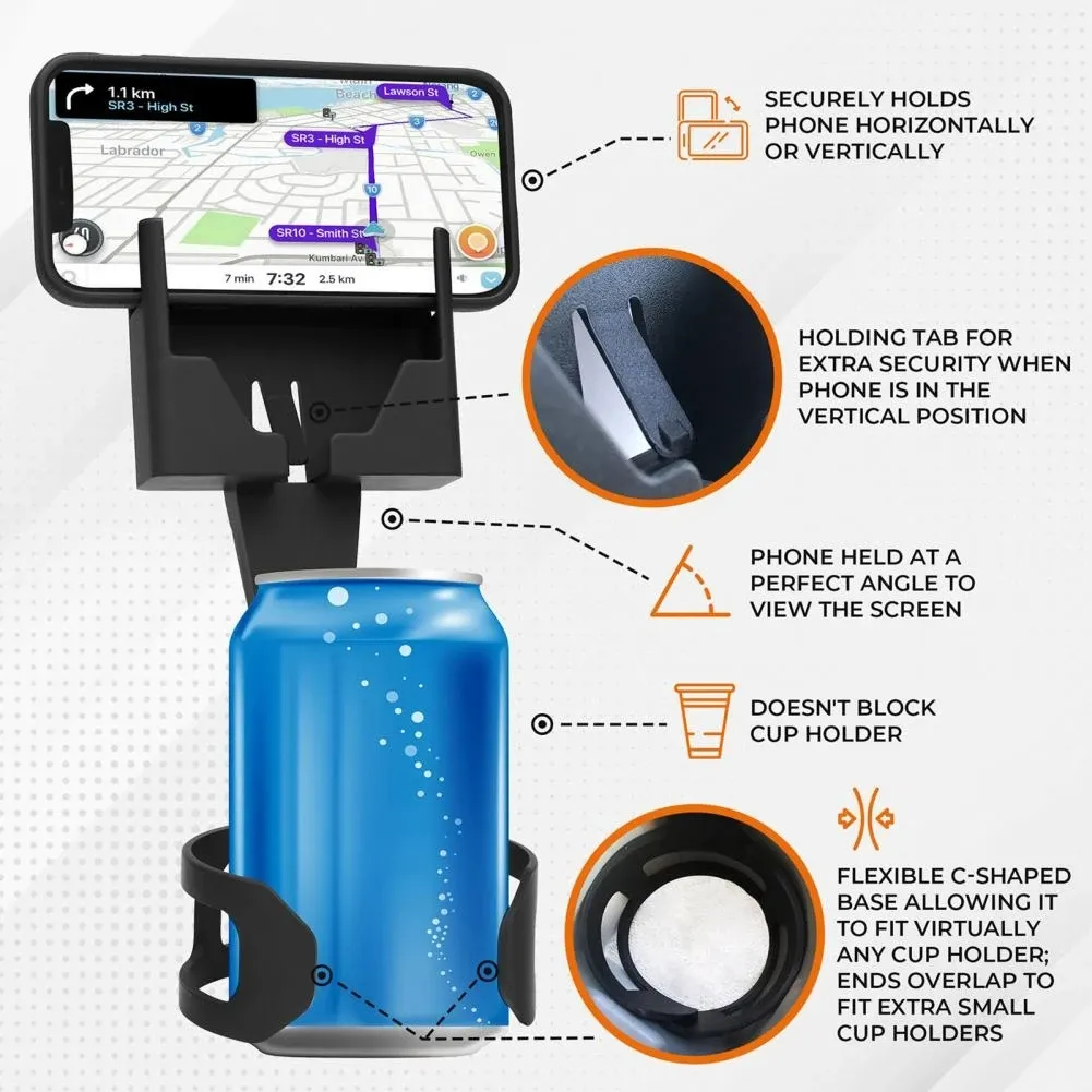 Montage du téléphone du téléphone portable - Se tient dans votre porte-tasse, tient votre téléphone, laisse de la place pour votre boisson, d'autres pièces de téléphone portable