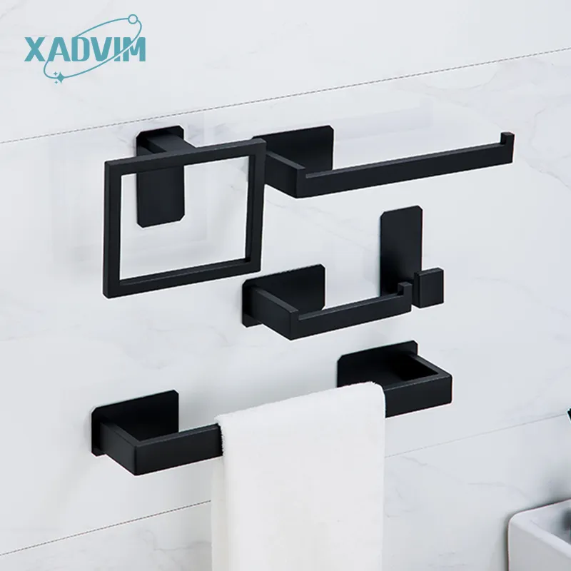 Set di accessori da bagno senza foratura 304 Porta asciugamani in acciaio inossidabile Portarotolo Porta accappatoio Nero Oro Argento Set di accessori per il bagno in argento 230520