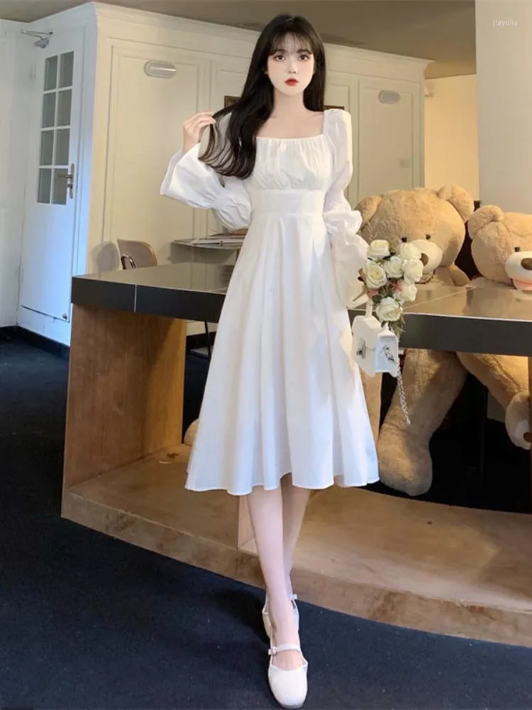 Korean Fashion Womens White Backless Bandage Dress With Long Sleeves And Square Collar Elegant And Sexy Casual Robe Dress Female From Jiayuliu 32.15 DHgate.Com