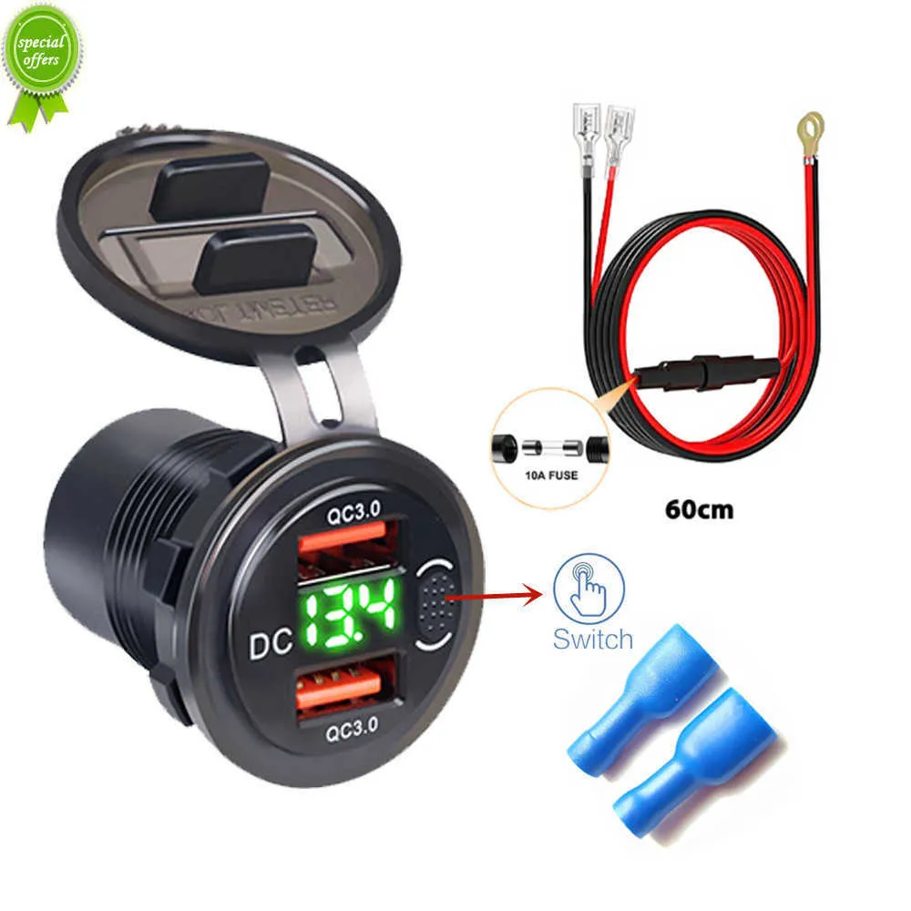 MICTUNING 32mm 12V Dual USB QC3.0 Quick Charger Socket For Toyota – Blue & Red LED
