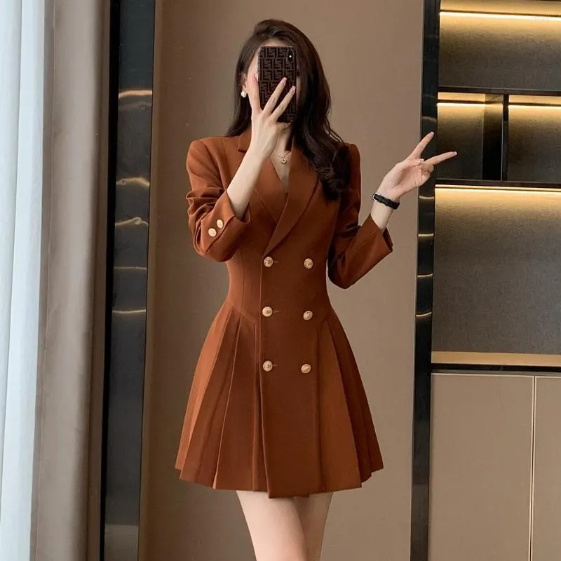 Elegant Double Breasted Blazer Dress For Women Korean Fashion Long Trench  Coat With Lapel, Formal Office Ladies Jacket From Zifenmi, $53.63