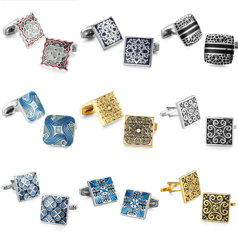 WN High quality hand carved classic style square pattern retro pattern exquisite Cufflinks fashion men's French shirt Cufflinks