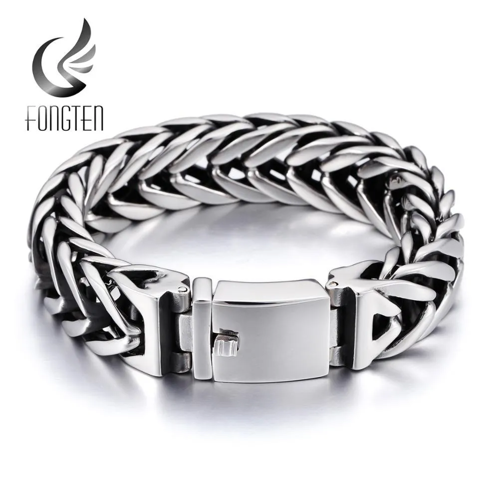 Bangle Fongten Heavy Braided Mesh Link Chain Men Bracelet Silver Color Stainless Steel Punk Viking Style Fashion Jewelry