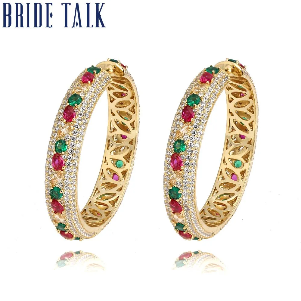 Huggie Bride Talk Fashion Colorful Indian Dubai Jewelry AAA Full CZ Zircon Retro Big Hoop Earrings Gold Color Luxury Gifts For Women