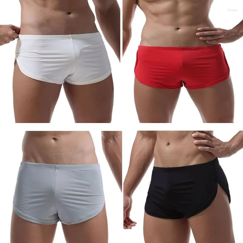 Underbyxor märke 4pieces/parti plustorlek män boxare korta män underkläder boxare bekväma is silkeslen cueca shorts grå sexig kropp