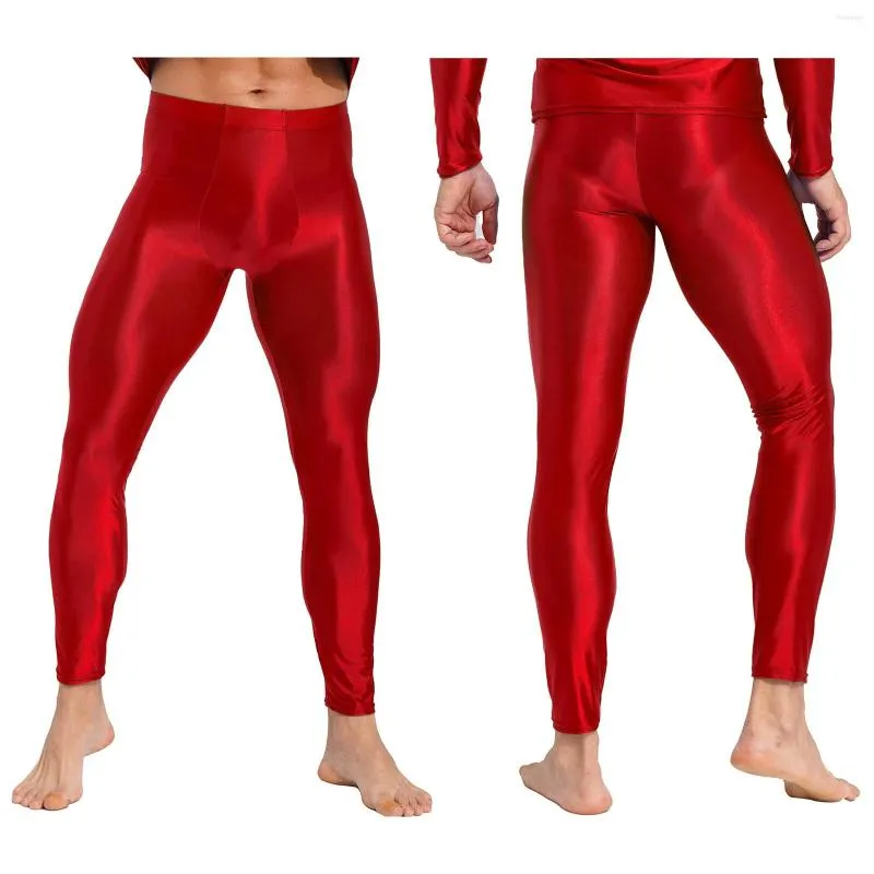 Pantalon actif hommes Yoga brillant couleur unie Leggings ceinture élastique maigre exercice course Gym Fitness maillot de bain