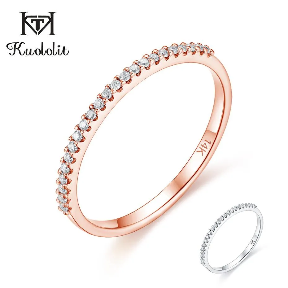 Ringar Kuololit Solid 18K 14K Gold Moissanite Ring for Women D/VVS1 GRA Half Eternity Matching Band for Engagement Promise Jubileum