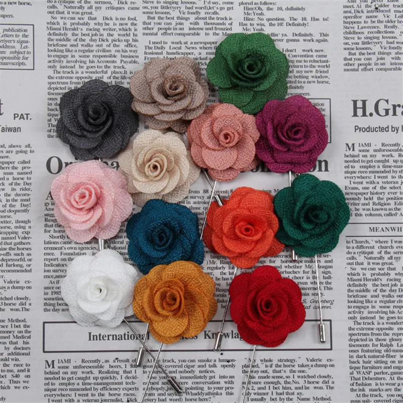 Pins Brooches 12pcslot Fabric Flower Brooches MenWomen Brooch Pins Suits Decoration Lapel Pins For Men Brooch for Suits Accessories 18 Color 230519