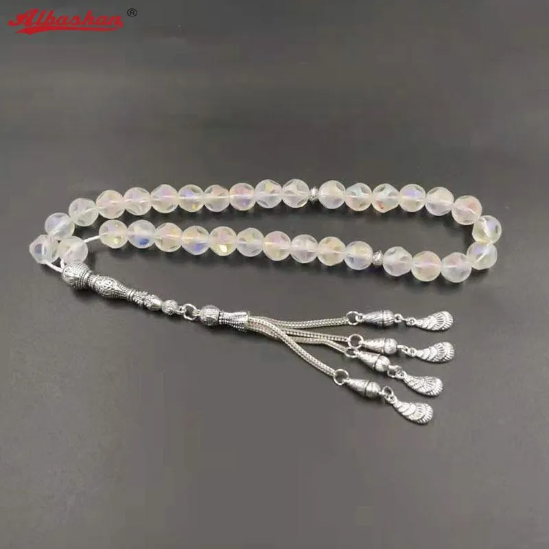 Braccialetti Donna Tasbih Colorato Cristallo Bianco Musulmano 33 45 66 Bracciale con Perline Rosario Accessori Islamici Regalo Eid Mubarak Gioielli Turchi