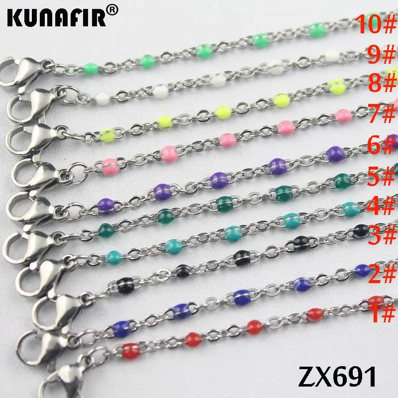 Halsband 10pcs20pcs 1,5 mm korsningskedja med färger Miljöskydd Harts Rostfritt stål Halsband Kvinnor Fashion Jewelry ZX691