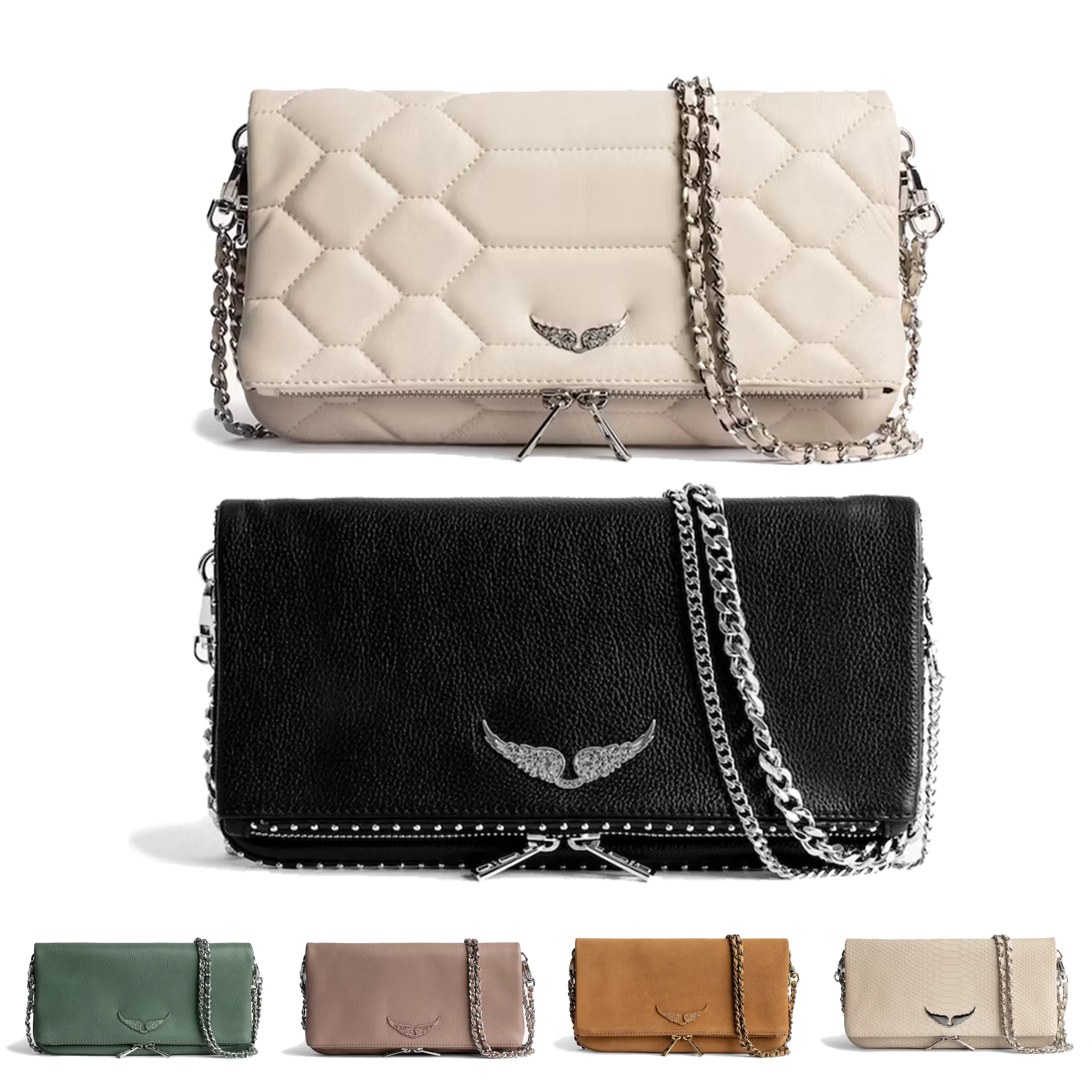 Borsa Designer Rock Voltaire Swing Your Wings Borsa tote da donna Zadig Borsa a tracolla uomo Catena ad ala in vera pelle Portafoglio nero di lusso trapuntato Pochette a tracolla