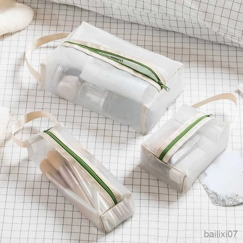 Bolsas de cosméticos casos de malha saco de cosméticos transparentes mulheres viajam portátil transparente saco de lavagem batom saco de armazenamento de pincel maquiagem saco de lápis bolsa