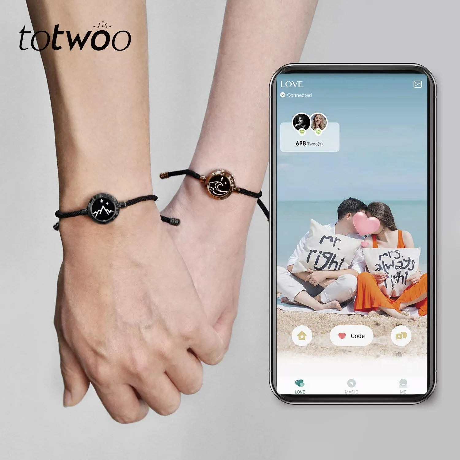 totwoo Touch Bracelets for Couples Long Distance Lights Up