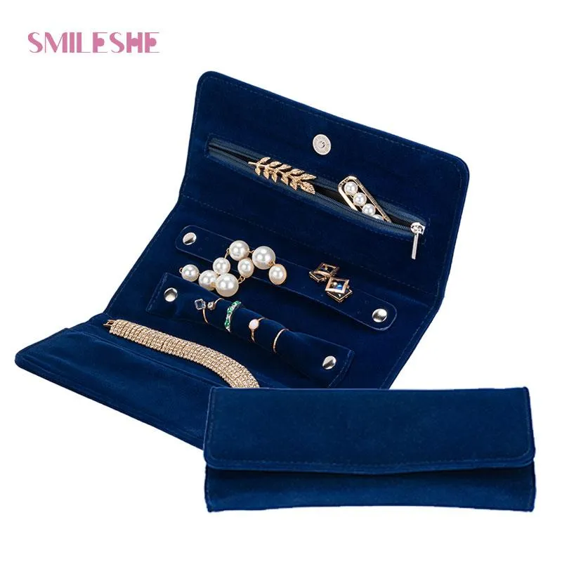 Boxes Smileshe Travel Folding Jewelry Organizer Suede Storage Bag Portable Necklace Rings Earrings Holder Carrying Pouch for Women