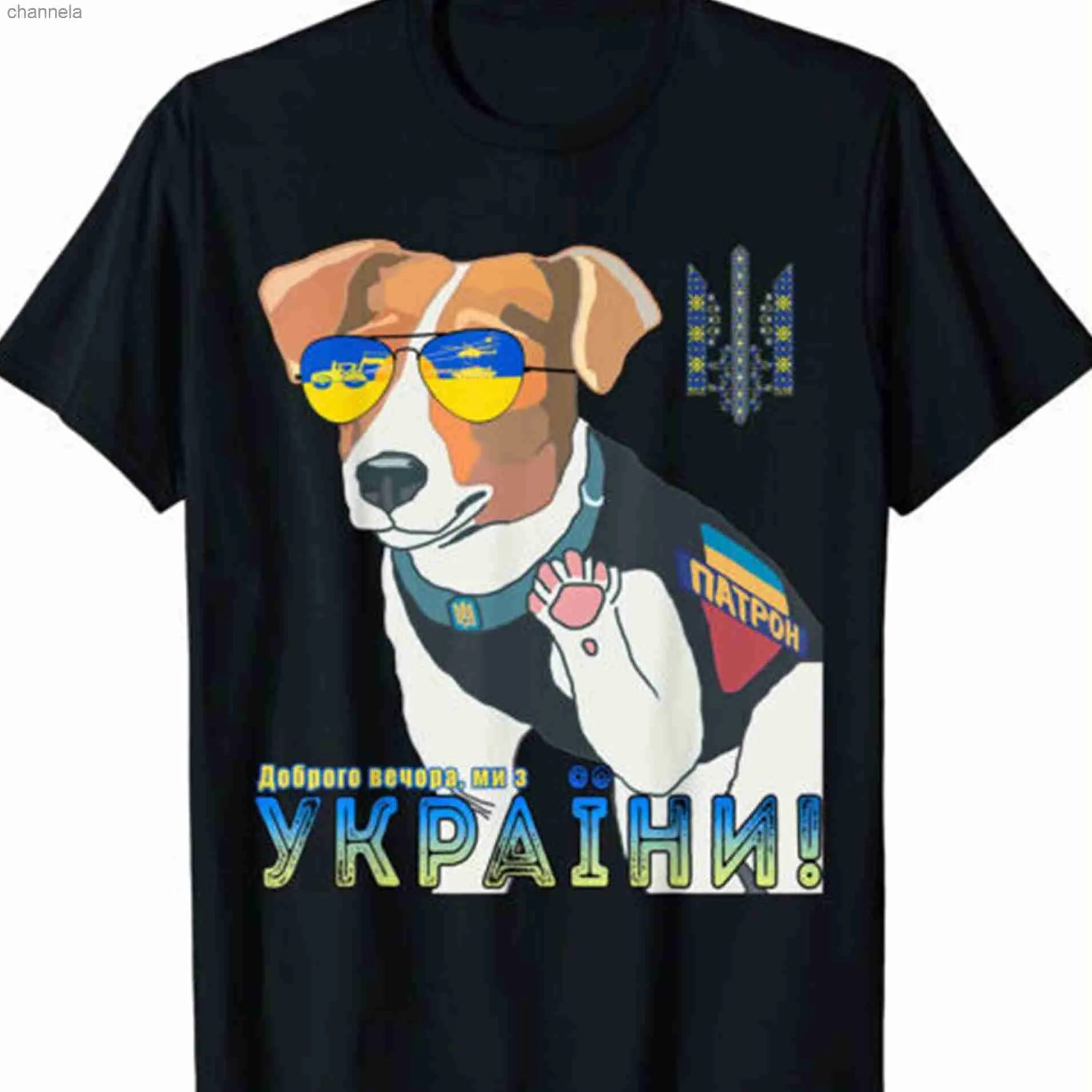 T-shirt da uomo Buonasera, veniamo dall'Ucraina Divertente cane patrono ucraino Maglietta nera T-shirt casual da uomo in cotone 100% Top allentato Taglia S-3XL