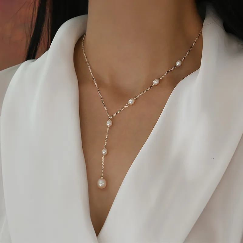 Anhänger Halsketten ASHIQI Echt S925 Sterling Silber Natürliche Süßwasser Perle Anhänger Halskette Schmuck für Frauen 230519