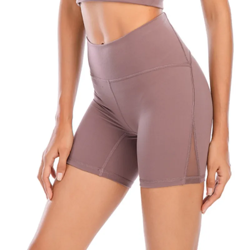 LU-98 align Mesh Spliced Nude Yoga Pants pour les femmes portant une coupe ajustée, une taille haute, un lifting des hanches, une course respirante, un fitness, un short de yoga