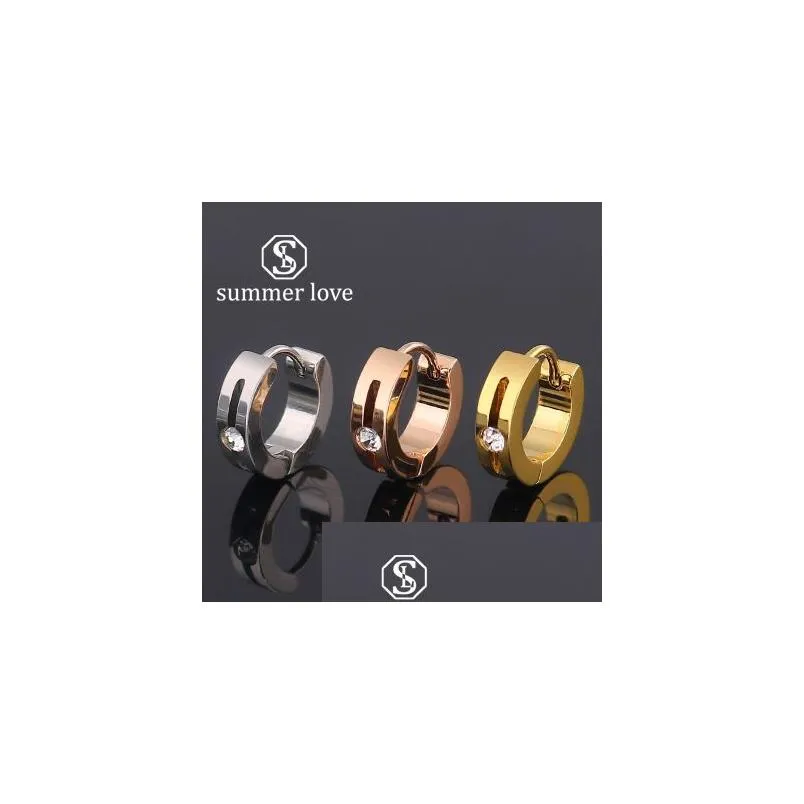 Stud High Quality Stainless Steel Zircon Earrings For Women Korean Style Titanium Steels Samll Size 4X9 Slotted Diamond Hoop Earring Dhgoe