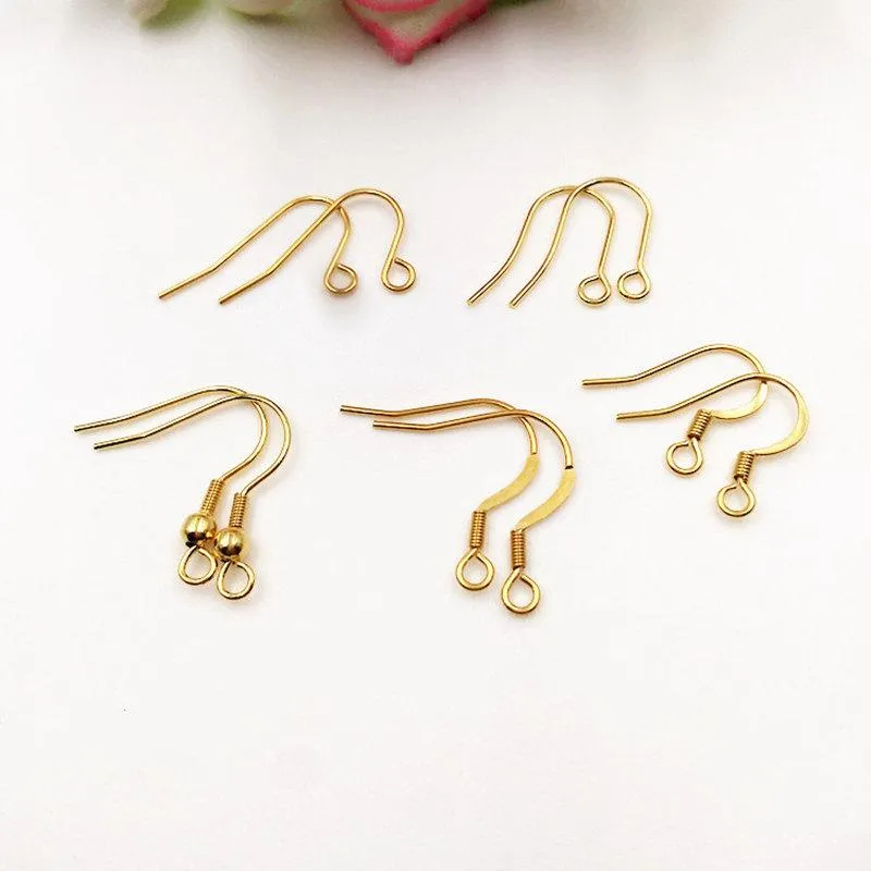 Components 100pcs 316L Stainless Steel Earring Hook Gold Color Ear Hook DIY Earring Finding